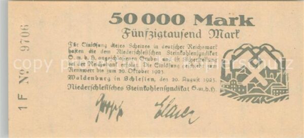 Waldenburg Schlesien Fünfzigtausend Mark