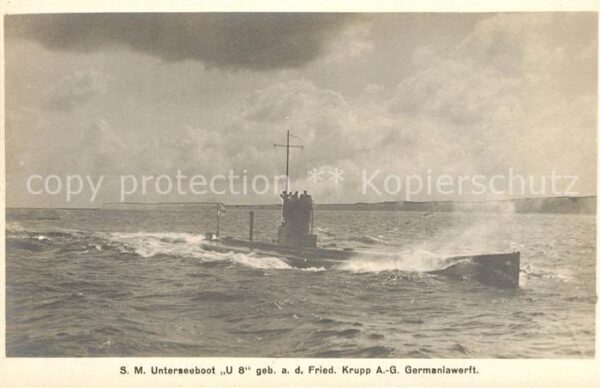 U-Boot Unterseeboot Submarine Sous-Marin U 8 Krupp Germaniawerft