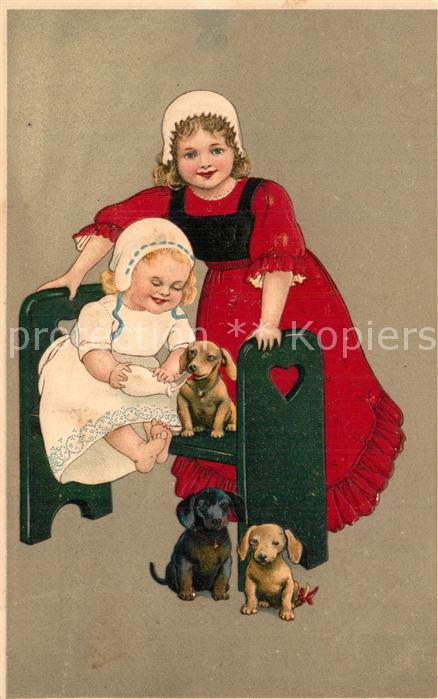 Dackel Dachshund Teckel Hunde dogs Chien Kind Milch Litho
