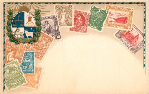 Briefmarken auf Postkarte Uruguay