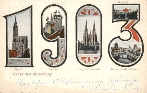 Datumskarte 1903 Strassburg M?nster Storchnest Garn
