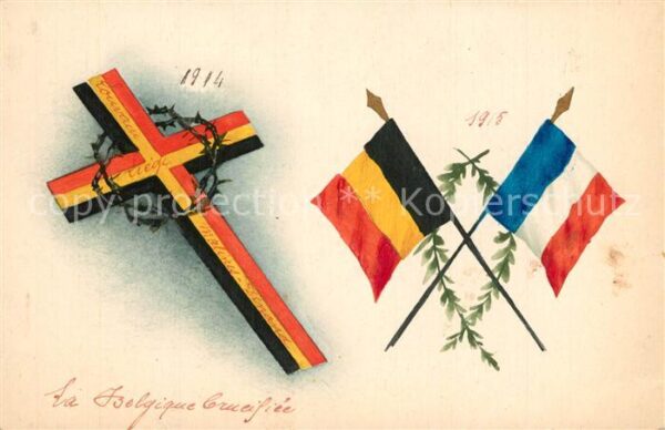 Handgemalt Fahnen Belgien Frankreich Kreuz