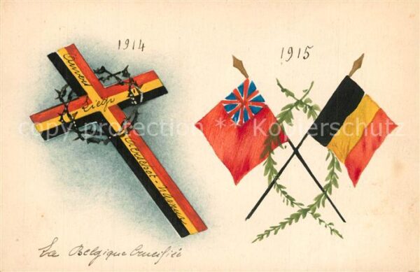 Handgemalt Fahnen Belgien England Kreuz