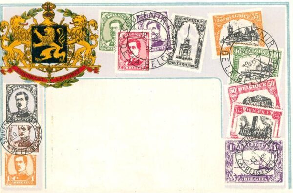 Briefmarken auf Postkarte Wappen Belgien