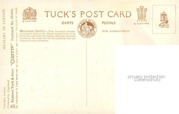 Verlag Tucks Oilette Nr. 3546 A Mounted Sentry Whitehall – Bild 2