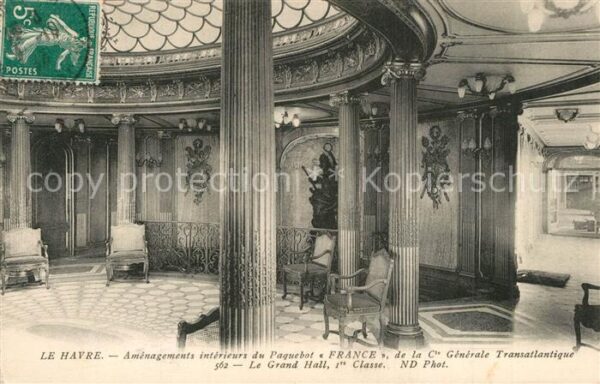 Dampfer Oceanliner Paquebot France Grand Hall 1re Classe L