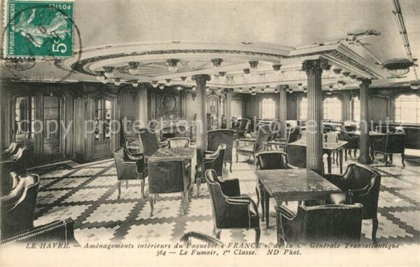 Dampfer Oceanliner Paquebot France Fumoir 1re Classe Le Ha