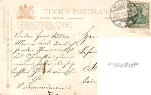 Verlag Tucks Oilette Nr. 187 B Mainz Altes Gymnasium Charles E. – Bild 2