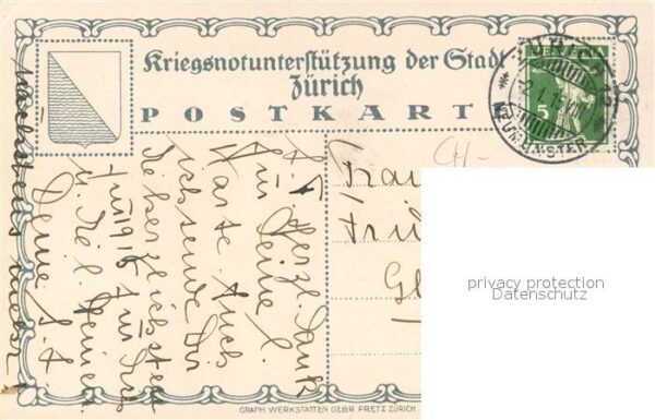 Spendenkarte Kriegsnotunterst?tzung Z?rich Kind Mutt – Bild 2