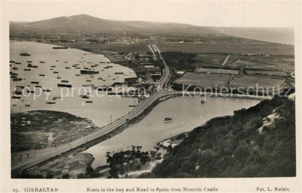 Gibraltar Boats in the bay and Road to Spain from