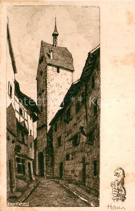 Riquewihr Haut Rhin Gasse Altstadt Turm Zeichnung Künstlerk
