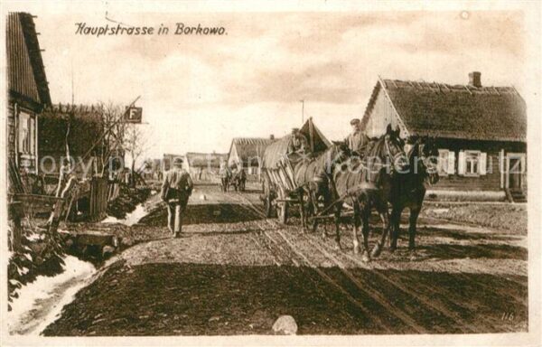 Borkowo Hauptstrasse Pferdefuhrwerk Wohlfahrtsk