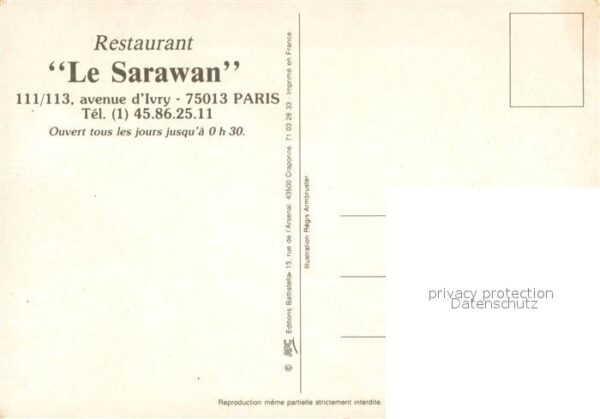 Paris Restaurant Le Sarawan Künstlerkarte – Bild 2