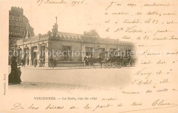 Vincennes La gare Bahnhof Pferdedroschke