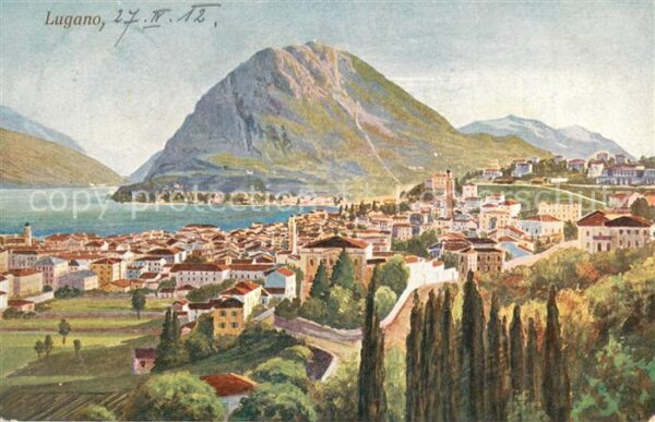 Lugano Lago di Lugano Panorama Luganersee Künstlerkarte