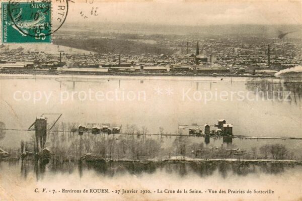 Rouen La Crue de la Seine vue des Prairies de