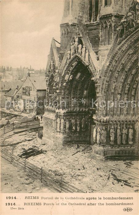 Reims Champagne Ardenne Portail de la Cathedrale après le bomba