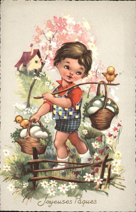 Ostern Easter Paques Kind Junge Küken Korb