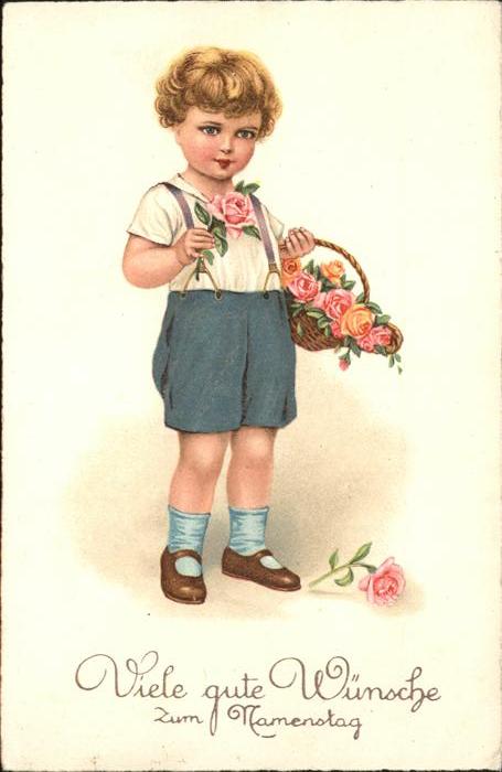 Namenstag Namenskarte Kind Junge Rosen Korb