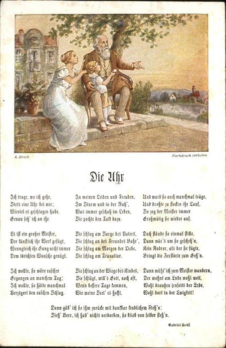 Liederkarte Künstler A. Broch Die Uhr Gabriel Seidl