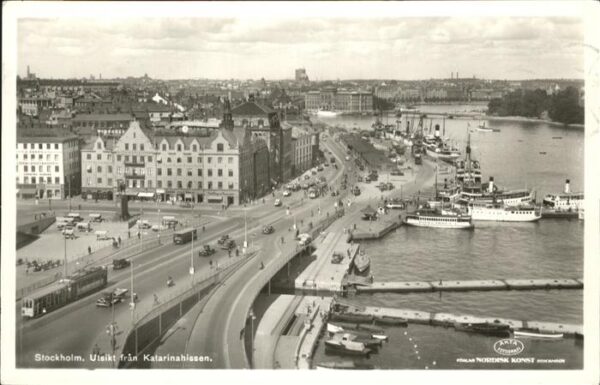 Stockholm Brücke Schiff Strassenbahn Fliegeraufna