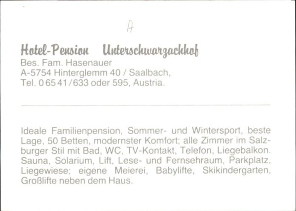 Hinterglemm Saalbach Hotel Pension Unterschwarzachhof – Bild 2