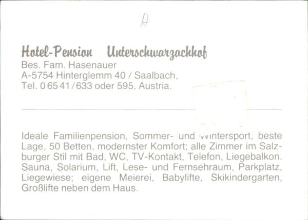 Hinterglemm Saalbach Hotel Pension Unterschwarzachhof – Bild 2