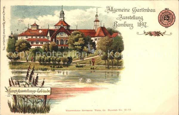 Ausstellung Gartenbau Hamburg 1897 Haupt-Ausstellungsgebäude Litho