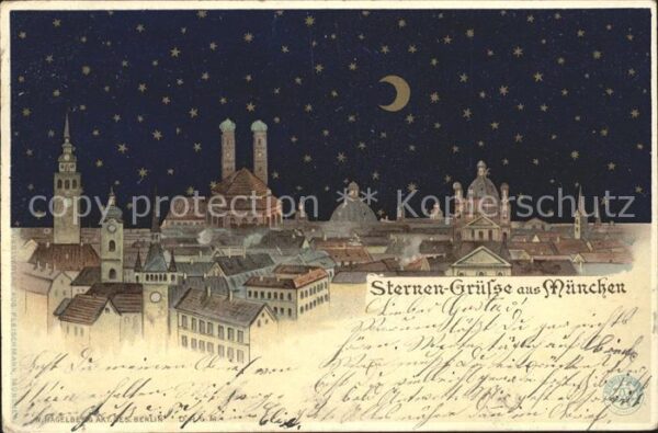 Verlag Hagelberg W. Nr. München Sterne Sternen-Grüsse-Postkarte