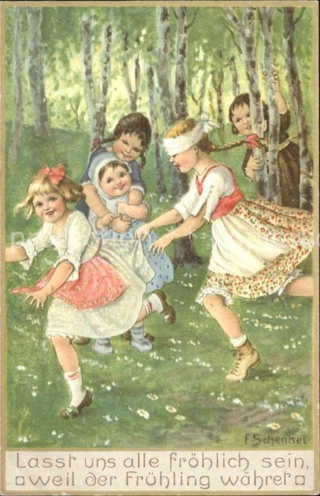 Kuenstlerkarte F. Schenkel Nr. 854 Kinder Wald Frühlin