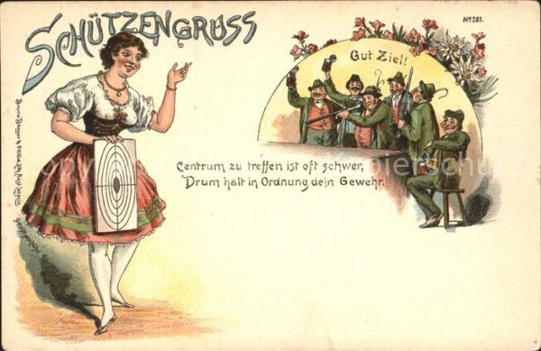 Schuetzensport Frau Zielscheibe Spruch Litho Edelweiss