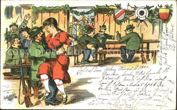 Schuetzenfest Gewehr Bier Ziellscheibe Wappen Litho