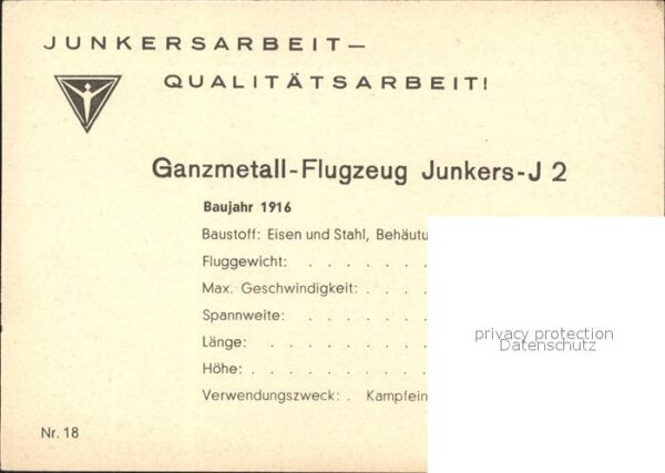 Flugzeuge WK1 Ganzmetall-Flugzeug Junkers-J 2 E 251/1 – Bild 2