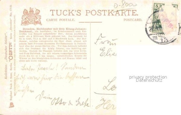Verlag Tucks Oilette Nr. 174 B Dresden Hoftheater König-Johann-D – Bild 2