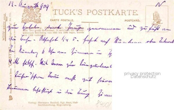 Verlag Tucks Oilette Nr. 711 Regensburg Altes Rathaus Charles E. – Bild 2