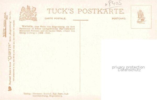 Verlag Tucks Oilette Nr. 711 Walhalla Regensburg Charles E. Flow – Bild 2