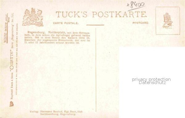 Verlag Tucks Oilette Nr. 711 Regensburg Moltkeplatz Römerturm He – Bild 2