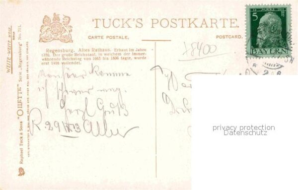 Verlag Tucks Oilette Nr. 711 Regensburg Altes Rathaus Charles E. – Bild 2