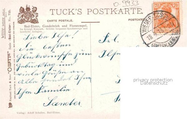 Verlag Tucks Oilette Nr. 735 Bad Elster Gondelteich Floratempel – Bild 2