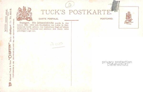 Verlag Tucks Oilette Nr. 653 B Stuttgart Johanniskirche Charles – Bild 2