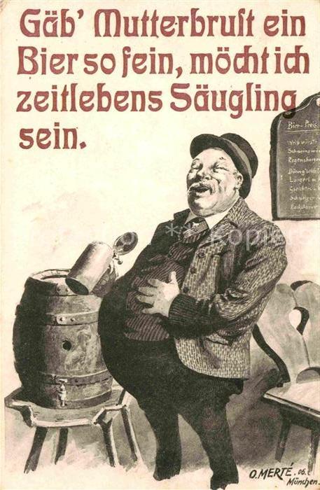 Kuenstlerkarte O. Merte Bier Humor