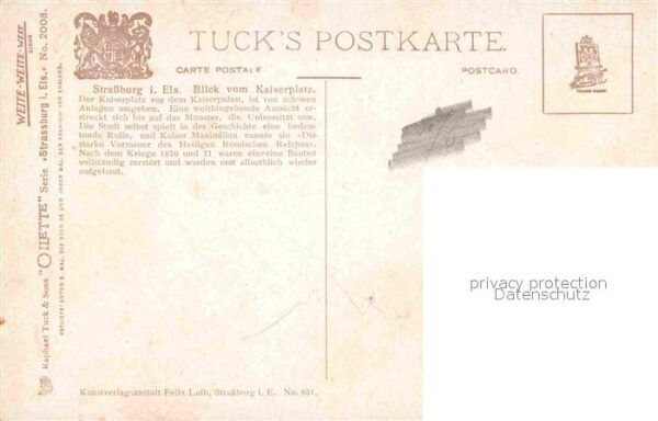 Verlag Tucks Oilette Nr. 2008 Strassburg Elsass Blick vom Kaiser – Bild 2