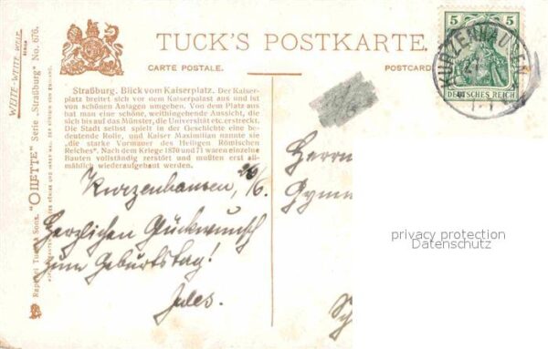 Verlag Tucks Oilette Nr. 676 Strassburg Blick vom Kaiserplatz – Bild 2