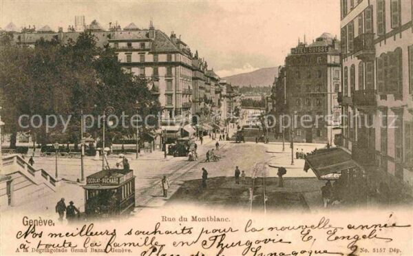 Strassenbahn Geneve Rue du Montblanc Hotel Suisse