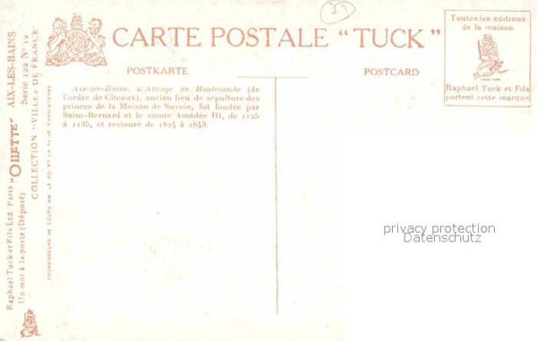 Verlag Tucks Oilette Nr. 12 Aix-les-Bains Abbaye de Hautecombe – Bild 2