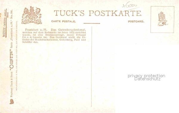 Verlag Tucks Oilette Nr. 701 Frankfurt am Main Gutenbergdenkmal – Bild 2