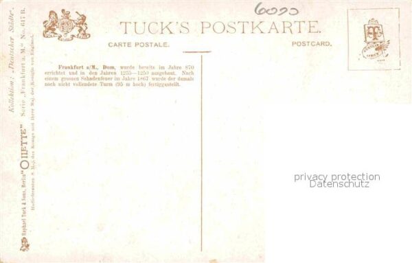 Verlag Tucks Oilette Nr. 617 B Frankfurt am Main Dom Charles E. – Bild 2