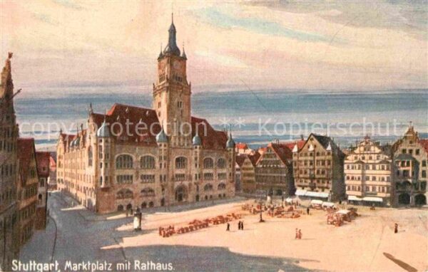 Verlag Wiedemann WIRO Nr. 1924 B Stuttgart Marktplatz Rathaus