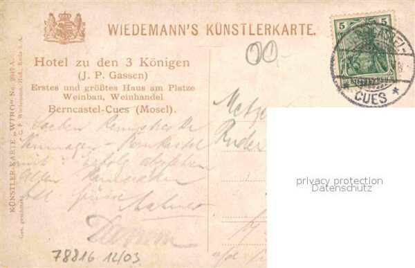 Verlag Wiedemann WIRO Nr. 2047 A Hotel zu den 3 Königen Berncaste – Bild 2