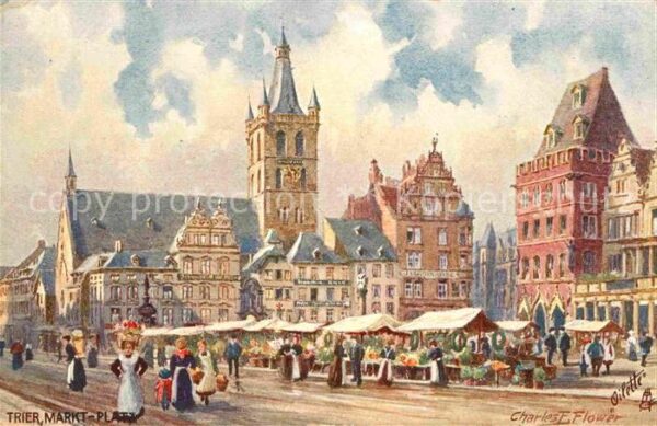 Verlag Tucks Oilette Nr. 639 B Trier Hauptmarkt Charles E. Flowe